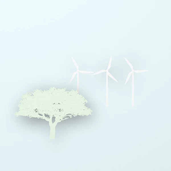 Árvore Com Turbinas Eólicas Ilustração — Fotografia de Stock