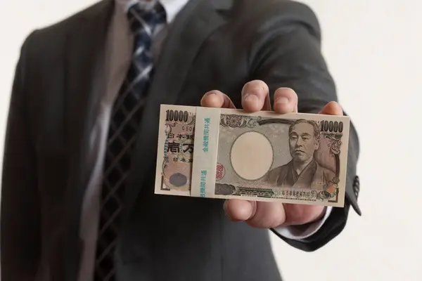 Tangan Pria Yang Memegang Uang Jepang Uang Kertas Yen — Stok Foto