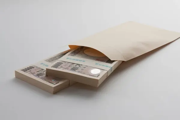 Valuta Giapponese Mucchio Banconote Yen Sacchetto Carta — Foto Stock