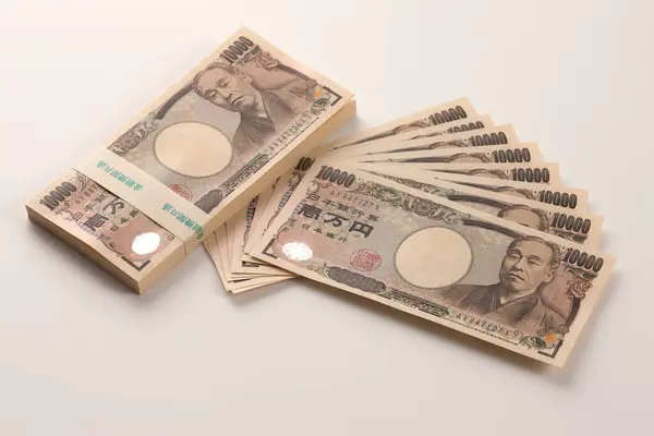 Japońska Waluta Stos Banknotów Jenowych Tło Finansowe — Zdjęcie stockowe