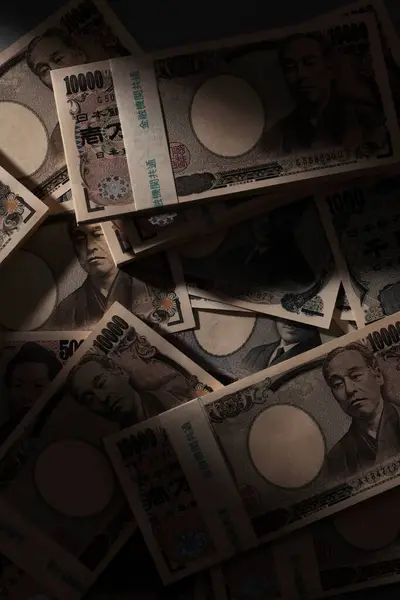 Japońska Waluta Stos Banknotów Jenowych Tło Finansowe — Zdjęcie stockowe