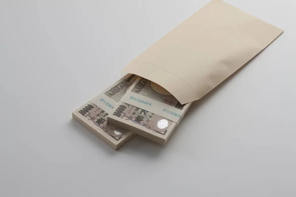 Mata Uang Jepang Tumpukan Uang Yen Dalam Kantong Kertas — Stok Foto