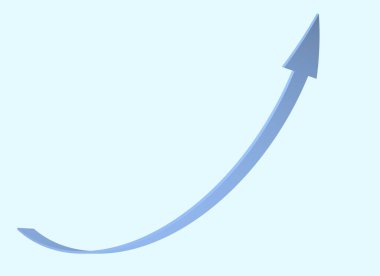 Mavi arkaplanda yukarı bakan gri mavi ok