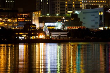 Tokyo 'nun aydınlatılmış ışıkları Gece, Japonya