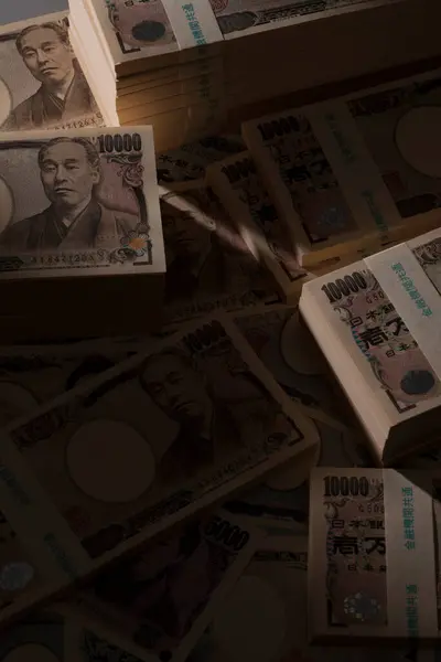 Японская Валюта Куча Иен Банкнот Финансовый Фон — стоковое фото