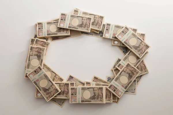 Japonská Měna Hromada Jenových Bankovek Finanční Zázemí — Stock fotografie