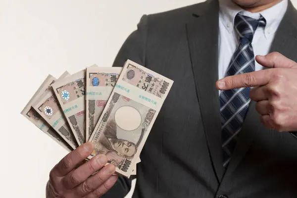Man Hand Holding Japanese Money Yen Banknotes — Stock Photo, Image