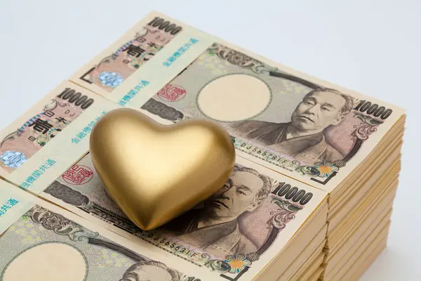 Mata Uang Jepang Uang Yen Dengan Hati Emas — Stok Foto