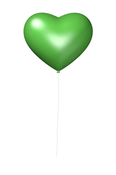 Ballon Vert Forme Coeur Sur Fond Blanc — Photo