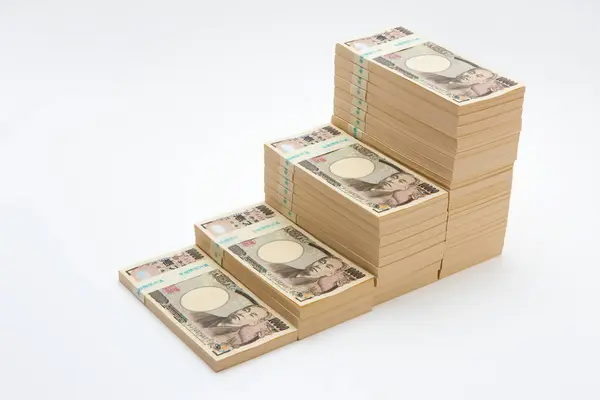 Japanese Currency Pile Yen Banknotes Financial Background — Stock Photo, Image