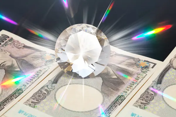 Moeda Japonesa Pilha Notas Iene Com Diamante — Fotografia de Stock