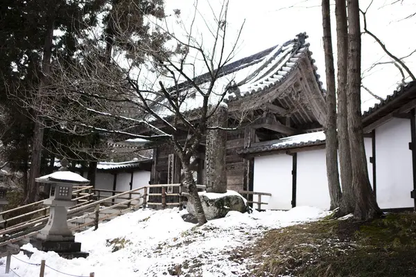 Casa Japonesa Tradicional Floresta Inverno — Fotografia de Stock