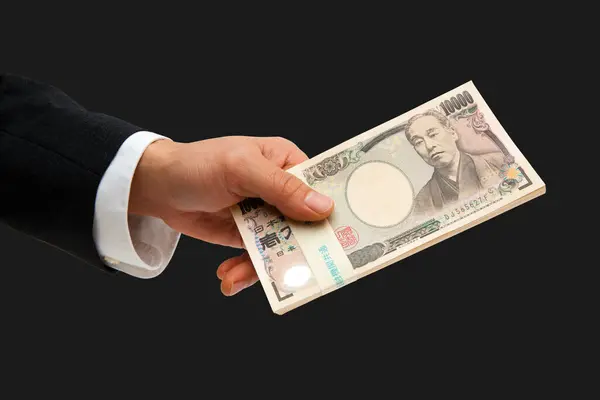 Mão Masculina Segurando Dinheiro Japonês Notas Iene — Fotografia de Stock