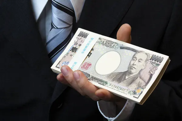Main Yen Japonais Argent Sur Fond — Photo