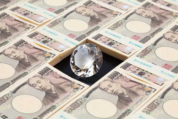 Japanse Valuta Stapel Yen Bankbiljetten Met Diamant — Stockfoto