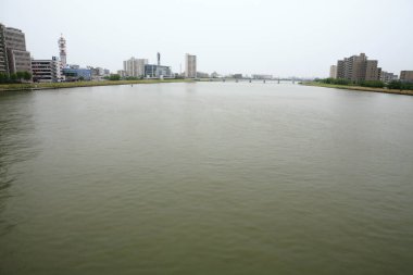 Sumida Nehri kıyısındaki modern binaların Tokyoları
