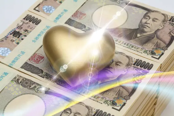 Monnaie Japonaise Billets Yen Avec Cœur Doré — Photo