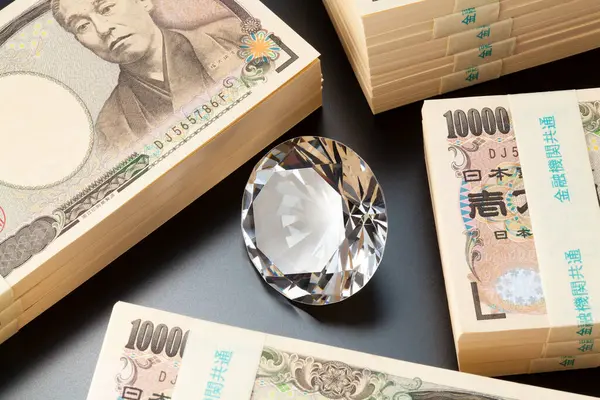 Monnaie Japonaise Pile Billets Yen Avec Diamant — Photo