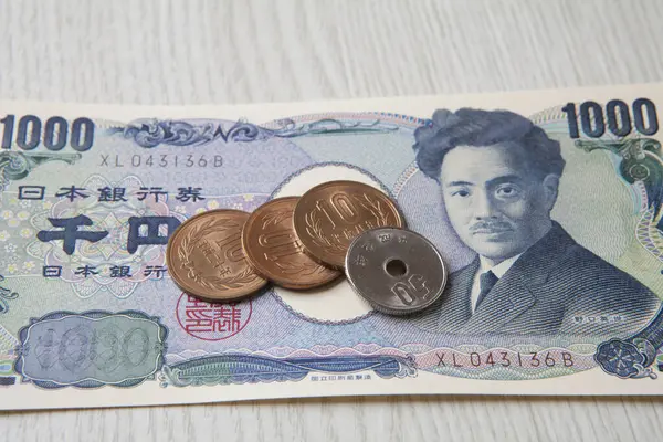 Billets Yen Japonais Pièces Yen Gros Plan — Photo