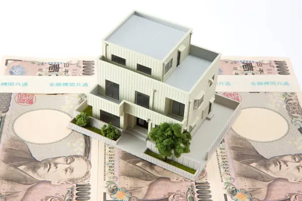 Uang Kertas Yen Jepang Dan Model Rumah — Stok Foto
