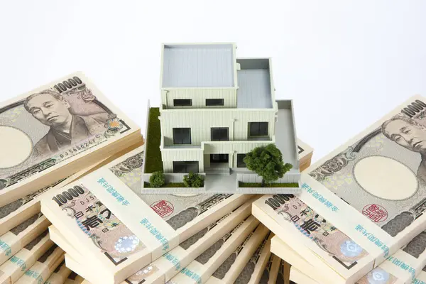 Japońskie Banknoty Jenowe Model Domu — Zdjęcie stockowe