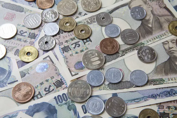 Mata Uang Jepang Uang Kertas Yen Dan Koin — Stok Foto