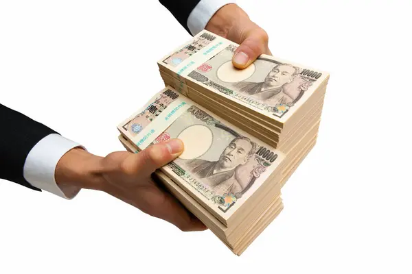 Мужчины Держат Японские Иены Деньги — стоковое фото