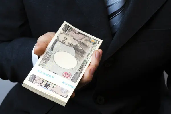 Mano Dinero Yen Japonés Fondo — Foto de Stock