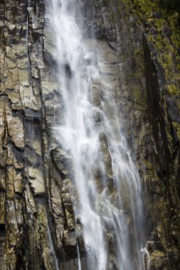 Japonya 'daki dağlarda şelale doğa arka planında