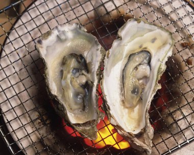 Kömürlerin üzerinde istiridye ızgarası.