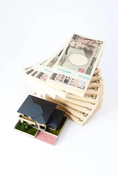 Банкноты Японской Иены Модель Маленького Дома — стоковое фото