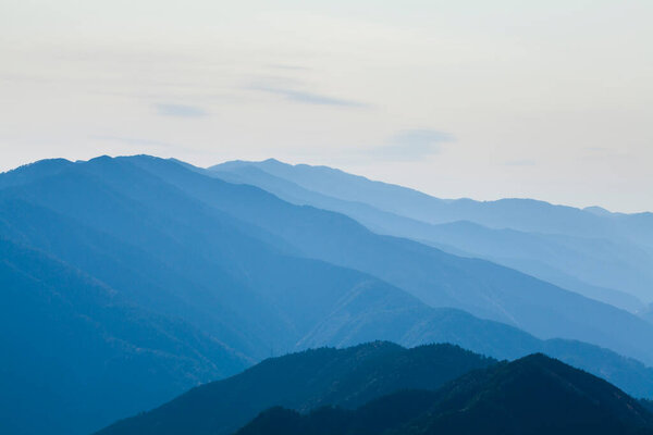 beautiful sunrise in foggy mountains. Nature in Japan