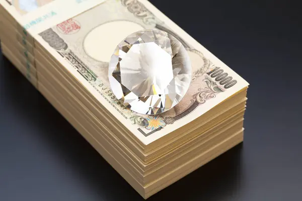 Moeda Japonesa Pilha Notas Iene Com Diamante — Fotografia de Stock