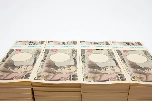 Japanese Currency Pile Yen Banknotes Financial Background — Stock Photo, Image
