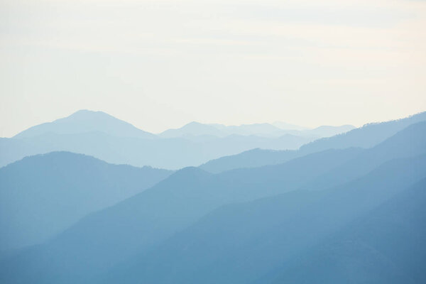 beautiful sunrise in foggy mountains. Nature in Japan