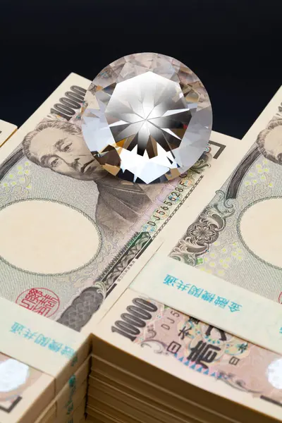 Monnaie Japonaise Pile Billets Yen Avec Diamant — Photo