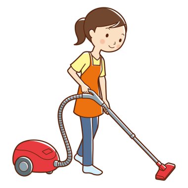 Elektrik süpürgesi kullanan genç bir kadının resmi