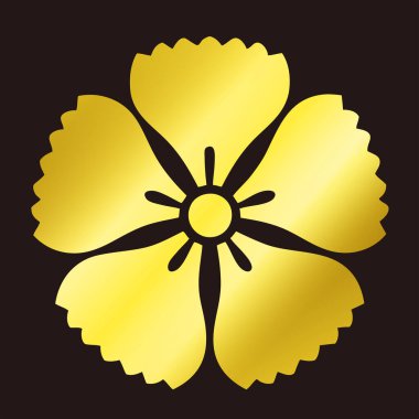 Geleneksel Japon aile arması logosu altın rengi, çiçek elementleri.