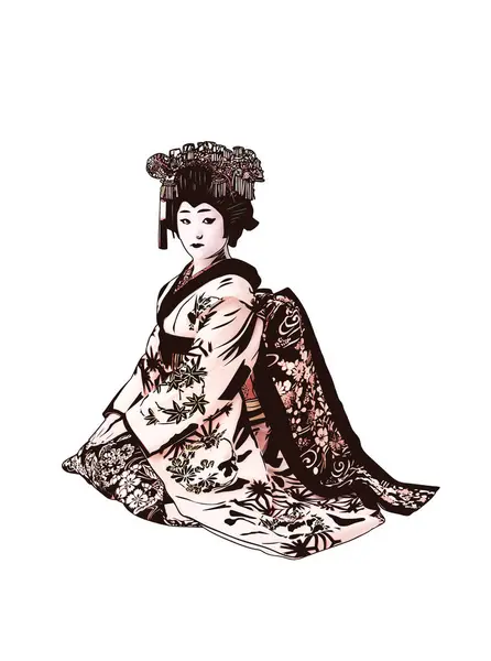Stylish Illustration Japanese Geisha Character — Stock Photo, Image
