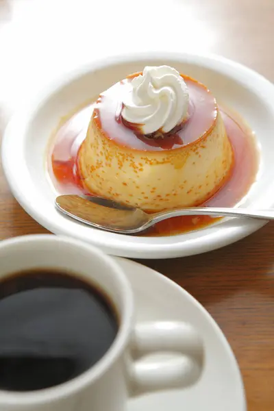 Homemade Caramel Custard Pudding Background Close — Stock Photo, Image