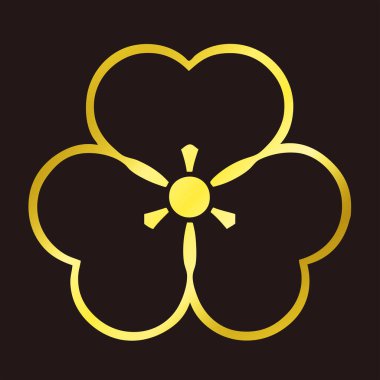 Geleneksel Japon aile arması logosu altın rengi, çiçek elementleri.