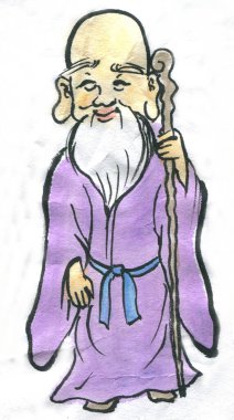 Elinde tahta sopayla gülümseyen yaşlı adam.