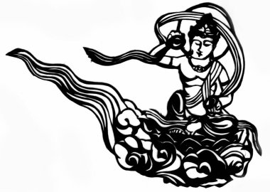 Budist tanrının siyah-beyaz çizimi