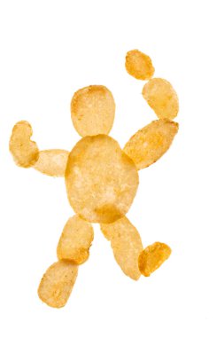 Kızarmış patates adam beyaz arka planda izole edilmiş.. 
