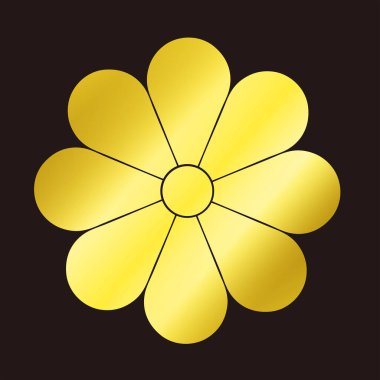 Geleneksel Japon aile arması logosu altın rengi, çiçek elementleri.