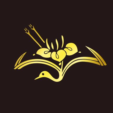 Geleneksel Japon aile arması logosu altın rengi, çiçek elementleri.