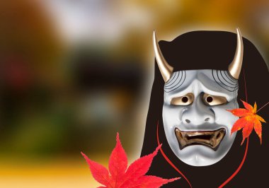 Geleneksel Japon iblis tiyatro maskesi ile dijital kolaj resmi