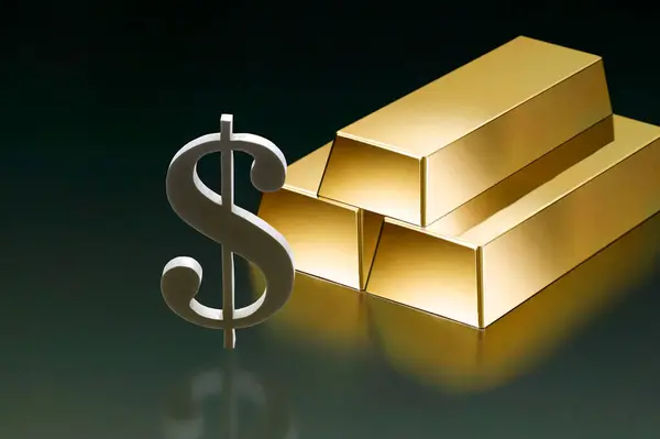 Dollar Golden Bars Rendering Close — Stock Photo, Image