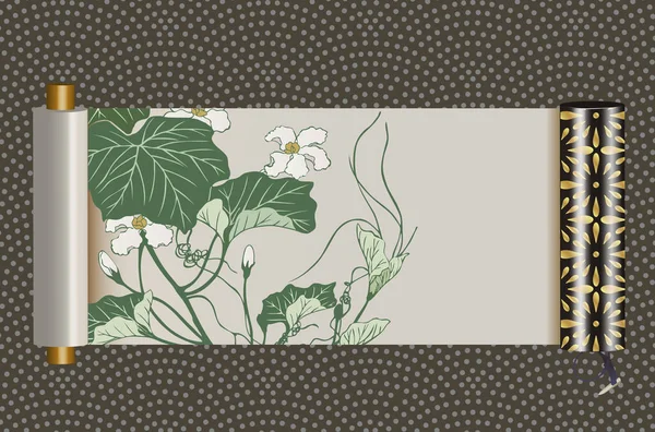 Ilustração Papel Pergaminho Japonês Com Belas Flores — Fotografia de Stock