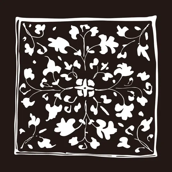 Eine Schwarz Weiße Zeichnung Eines Quadrats Mit Floralem Muster — Stockfoto